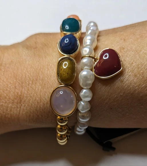 Nordstrom Melrose & Market Multi-Stone & Pearl‎ Stretch Bracelet Set NWT - Picture 3 of 6